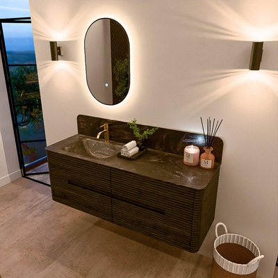 Mondiaz CIRO-DLUX Badkamermeubelset - 140x45x50cm - Solid surface wastafel Lava - 1 wasbak Links - 1 kraangat - 4 lades - Shadow