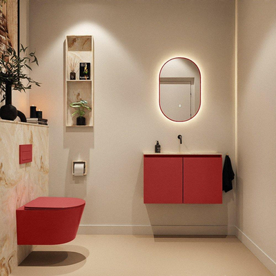 MONDIAZ TURE-DLUX Meuble toilette - 80cm - Fire - EDEN - vasque Frappe - position centrale - sans trou de robinet