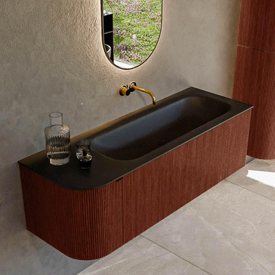 Mondiaz KURVE Badkamermeubelset - 135x46x40cm - 1 lade - 1 deur - wastafel solid surface - rechts - zonder kraangat - Ruby