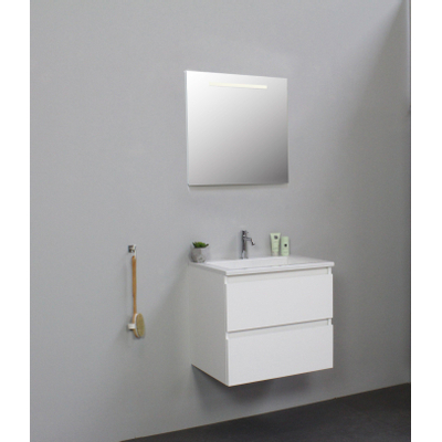 Basic Bella Badkamermeubelset - 60x55x46cm - 1 wasbak - Acryl - Wit - 1 kraangat - Wandspiegel met verlichting - Melamine Wit hoogglans