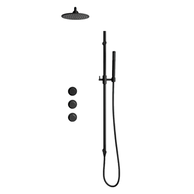 Fortifura Nebbio opbouw regendoucheset – 35 cm gebogen wandarm – 1-stands staafhanddouche – gladde slang – zwart mat