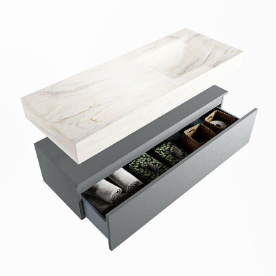 Mondiaz ALAN-DLUX Ensemble de meuble - 120cm - meuble Plata mat - 1 tiroir - Lavabo Cloud Ostra suspendu - vasque Droite - 1 trou de robinet