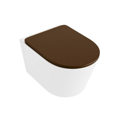 Mondiaz LAVIE hangtoilet – spoelrandloos – 36 x 53 cm – met softclose zitting – Talc (wit), zitting Rust (bruin)
