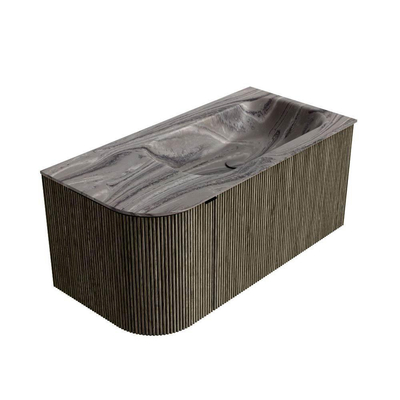 MONDIAZ KURVE-DLUX Meuble de salle de bains 95cm arrondi à gauche couleur Shadow avec 1 tiroir et 1 porte. Vasque BIG SMALL droite sans trou de robinet Sombra.