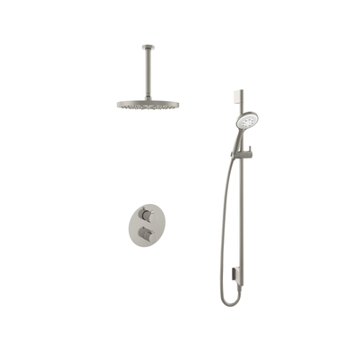 Hotbath Buddy IBS - Regendoucheset - 30cm plafondarm - 30cm ronde hoofddouche - 3 standen handdouche - glijstang - 2-weg-omstel - geborsteld nikkel (RVS)