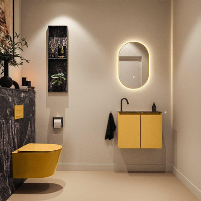 MONDIAZ TURE-DLUX Meuble toilette - 60cm - Ocher - EDEN - vasque Lava - position gauche - 1 trou de robinet