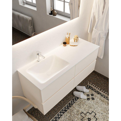 MONDIAZ VICA Ensemble de meuble salle de bain - 120cm - 4 tiroirs - lavabo Cloud gauche - 1 trou de robinet - solid surface lin