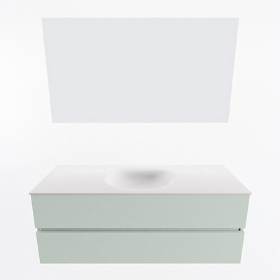 Mondiaz VICA ensemble de meuble de salle de bain - 130cm - meuble sous-vasque greey - 2 tiroirs - lavabo moon milieu - 1 trou de robinet - couleur talc - miroir LED - version XL 60cm haut