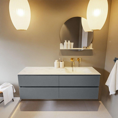 Mondiaz VICA-DLUX ensemble de meuble de salle de bain - 150cm - meuble sous-vasque plata - 4 tiroirs - lavabo encastré cloud droite - sans trous de robinet - version haute de 60cm - opalo