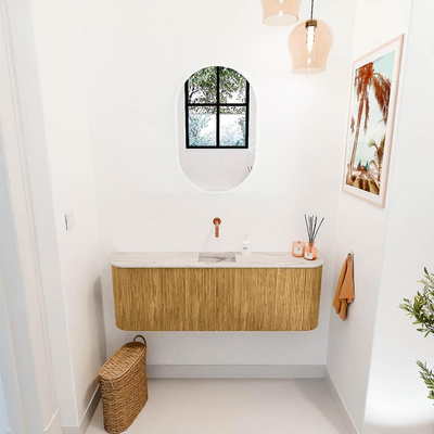 Mondiaz JOYA-DLUX 123.2cm toiletmeubel - ronding links en rechts kleur Oak - Wastafel FAYE positie Midden Zonder kraangat kleur Nata.