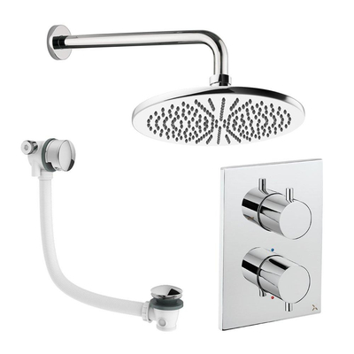 Crosswater MPRO Regendoucheset inbouw - 2 hendels - badafvoer - 30cm douchekop - wandarm - chroom