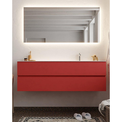 Mondiaz VICA ensemble de meuble de salle de bain - 150cm - meuble sous-vasque fire - 2 tiroirs - lavabo cloud droite - 1 trou de robinet - miroir LED - version XL 60cm de haut