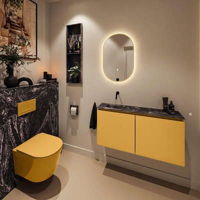 MONDIAZ TURE-DLUX meuble WC 100 cm Ocher. EDEN lavabo Lava position gauche. Sans trou de robinet.