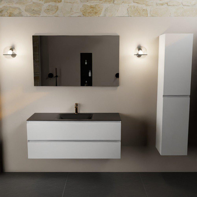 Mondiaz AIVY Ensemble de meuble - 120x45x50cm - 1 trou de robinet - 1 vasque Urban Solid surface - Centre - 2 tiroirs - avec miroir - MDF Talc