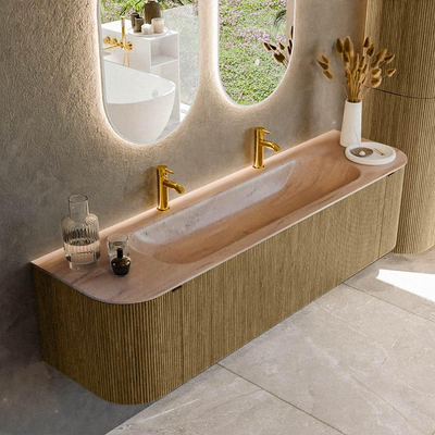MONDIAZ KURVE-DLUX Meuble de salle de bains 170cm arrondi Gauche + Droite couleur Dusk avec 1 tiroir et 2 portes. Lavabo BIG LARGE Central 2 trous de robinet Saba.