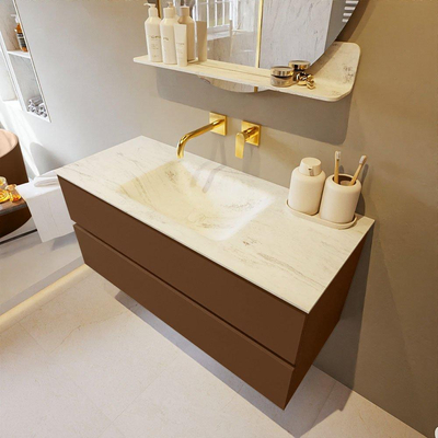 Mondiaz VICA-DLUX Ensemble de meuble de salle de bain - 110cm - meuble sous-vasque reposant - 2 tiroirs - lavabo encastrée cloud milieu - sans trous de robinet - version haute de 60cm - opalo