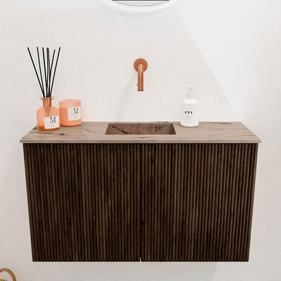 Mondiaz JOYA-DLUX 70cm toiletmeubel - kleur Walnut - Wastafel FAYE positie Midden Zonder kraangat kleur Arena.