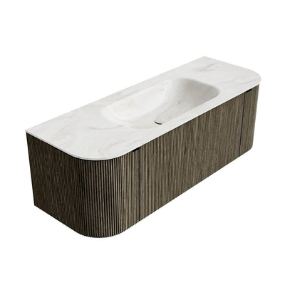 Mondiaz KURVE-DLUX Ensemble de meuble de salle de bains - 130x46x40cm - 1 tiroir - 2 portes - vasque solid surface - centrale - sans trou de robinet - Shadow