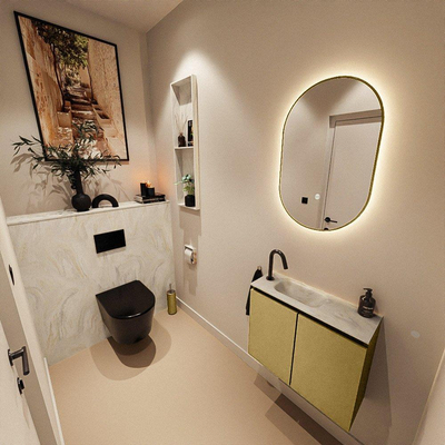 MONDIAZ TURE-DLUX Meuble toilette - 60cm - Oro - EDEN - vasque Ostra - position gauche - 1 trou de robinet