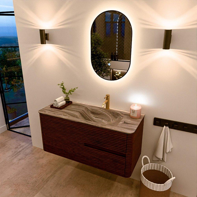 Mondiaz CIRO-DLUX Ensemble de meubles de salle de bains - 110x45x50cm - Plan-vasque solid surface Sombra - 1 vasque à droite - 1 trou de robinetterie - 2 tiroirs - Ruby