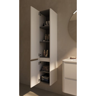 Thebalux Sunny Hoge Kast - 35x35x165cm - 2 deuren - linksdraaiend - greeploos - afgeronde hoeken - Houtfineer - Ibiza White (wit)