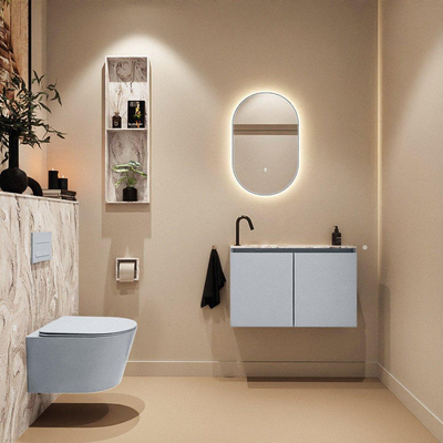 MONDIAZ TURE-DLUX Meuble toilette - 80cm - Clay - EDEN - vasque Glace - position gauche - 1 trou de robinet