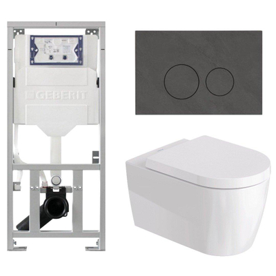 Duravit Me by Starck Ensemble WC – réservoir encastré avec mécanisme de chasse UP320 – abattant à fermeture ralentie (soft-close) – plaque de commande en marbre naturel foncé – boutons ronds – marbre foncé