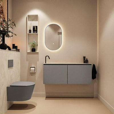 MONDIAZ TURE-DLUX Meuble toilette - 120cm - Smoke - EDEN - vasque Ostra - position gauche - 1 trou de robinet