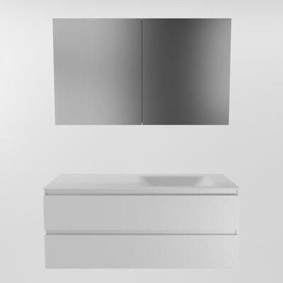 Mondiaz AIVY Ensemble de meuble - 120x45x50cm - 0 trous de robinet - 1 vasque talc Solid surface - Droite - 2 tiroirs - avec armoire de toilette - MDF Talc