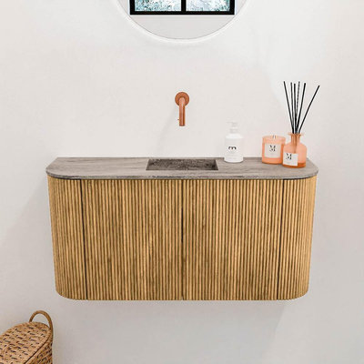 Mondiaz JOYA-DLUX 83.2cm meuble de salle de bains - arrondis gauche et droite couleur Chêne - Vasque FAYE position Milieu Sans trou de robinet couleur Oza