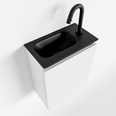 MONDIAZ TURE Fonteinset - 40x23x50cm - 1 kraangat - 1 deur - talc mat - Wasbak links - Solid Surface Zwart