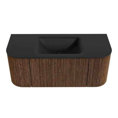 MONDIAZ KURVE 110cm Meuble salle de bain avec module 25 G et D - couleur Walnut - 1 tiroir - 2 portes - vasque CLOUD centre - 1 trou de robinet - Urban