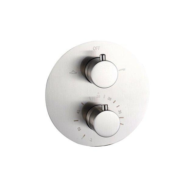 FugaFlow Eccelente Acces Inbouw Regendoucheset - rond - thermostatisch - wandarm - 25cm hoofddouche - ronde handdouche - Geborsteld RVS PVD (RVS)