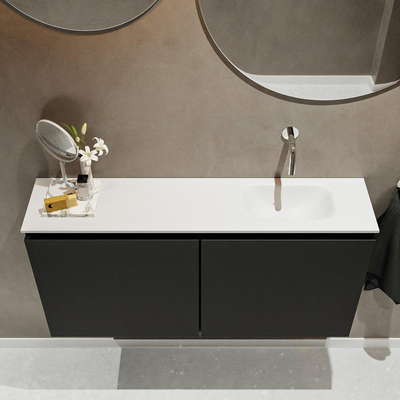 MONDIAZ TURE Toiletmeubel 100x23x50cm met 0 kraangaten 2 deuren urban mat Wastafel Eden rechts Solid Surface Wit