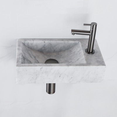 Saniclass Fuente pack lave-mains – rectangulaire – 40 x 22 x 10 cm – pierre naturelle blanche – robinet gunmetal