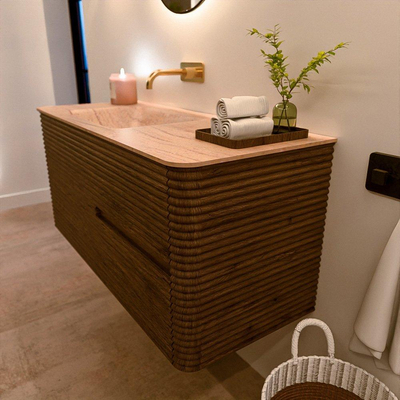 Mondiaz CIRO-DLUX Badkamermeubelset - 110x45x50cm - Solid surface wastafel Saba - 1 wasbak Links - zonder kraangaten - 2 lades - Dusk