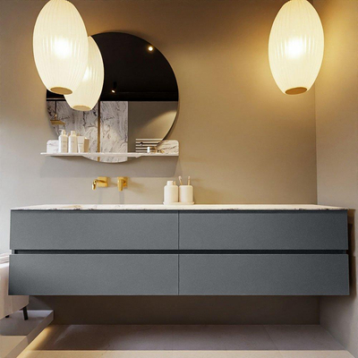 MONDIAZ VICA-DLUX Ensemble meuble de salle de bains - 200cm - meuble bas Plata - 4 tiroirs - vasque encastrée Cloud à gauche - sans trous de robinetterie - version hauteur 60cm - Glace