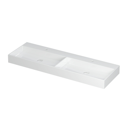 INK United wastafel - 140x45x11cm - 2 wasbakken - 2 kraangaten - porselein wit glans