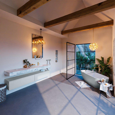 MONDIAZ ALAN - DLUX Ensemble de meuble de salle de bains - 200cm - meuble bas - Clay - 2 tiroirs - lavabo suspendu - vasque à droite - 1 trou de robinet - Glace