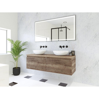 HR Matrix ensemble de meubles de salle de bain 3d 140cm 2 tiroirs sans poignée avec bandeau de poignée en couleur charleston avec dessus charleston