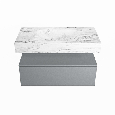 MONDIAZ ALAN - DLUX Badkamermeubelset - 90cm - onderkast - Plata - 1 lade - vrijhangende wastafel - wasbak midden - 0 kraangaten - Glace