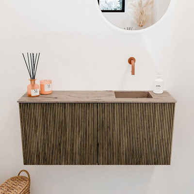 Mondiaz JOYA-DLUX 90cm toiletmeubel - kleur Dusk - Wastafel FAYE positie Rechts Zonder kraangat kleur Arena.