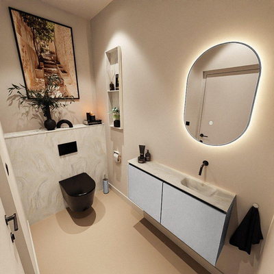 MONDIAZ TURE-DLUX meuble WC 100 cm Plata. EDEN vasque Ostra position droite. Sans trou de robinet.