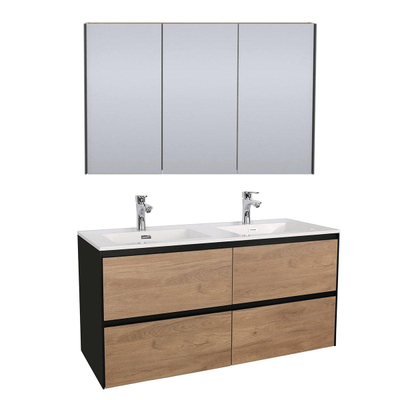 Adema Industrial badmeubel 120x45.5cm met bijbehorende spiegelkast hout/zwart