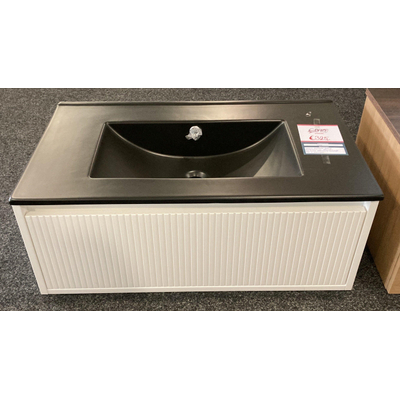 iChoice Onderkast Groovy 80 80x30x45.5cm Mat Wit - inclusief zwarte keramische wastafel met geen kraangat - OUTLET UDEN