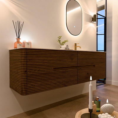 Mondiaz CIRO-DLUX Badkamermeubelset - 170x45x50cm - Solid surface wastafel Nata - 1 wasbak Rechts - 1 kraangat - 4 lades - Dusk