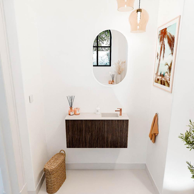 Mondiaz JOYA-DLUX 80cm toiletmeubel - kleur Walnut - Wastafel FAYE positie Rechts 1 kraangat kleur Meli.