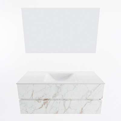 Mondiaz VICA ensemble de meuble de salle de bain - 120cm - meuble sous-vasque carrara - 2 tiroirs - lavabo cloud milieu - sans trous de robinet - couleur talc - miroir LED - version XL 60cm haut