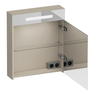 BRAUER Promise Deluxe armoire de toilette - 60x70x15cm - avec éclairage 1 porte miroir double face à droite mate beige