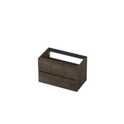 INK Wastafelonderkast - 80x45x52cm - 2 lades - greeploos - met houten keerlijst - MDF - Charcoal